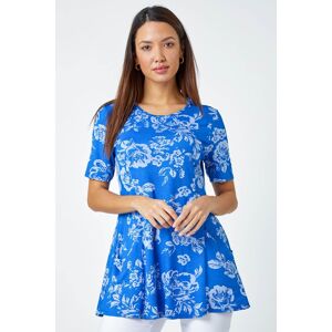 Roman Floral Print Stretch Tunic Pocket Top in Blue 10 female