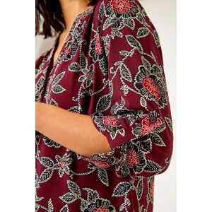 Roman Textured Floral Print Stretch Shirt in Wine 10 female