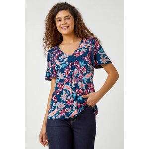 Roman Paisley Print Stretch T-Shirt in Navy 10 female