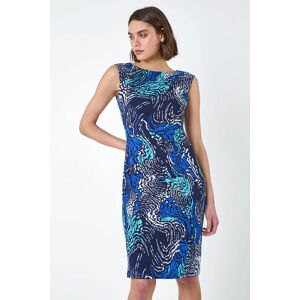 Roman Textured Wave Print Shift Stretch Dress in Navy - Size 14 14 female
