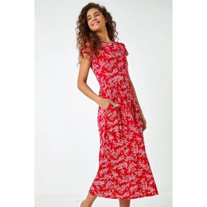 Roman Ditsy Gathered Skirt Stretch Midi Dress in Red - Size 10 10 female