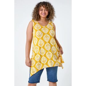 Roman Curve Curve Aztec Stretch Hanky Hem Vest Top in Yellow 2224 female