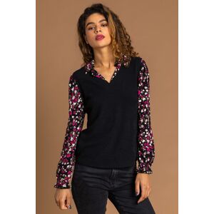 Roman Floral Print Sweater Vest Long Sleeve Top in Black 12 female