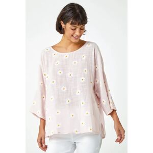 Roman Daisy Print Cotton Tunic Top in Light Pink L female