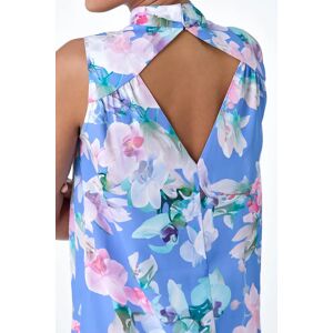 Roman Floral Print High Neck Sleeveless Top in Light Blue 16 female