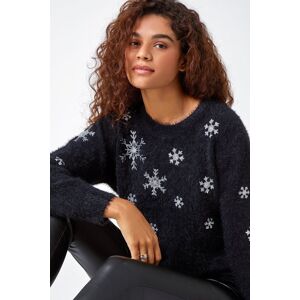 Roman Snowflake Sequin Fluffy Stretch Jumper in Black 20 female