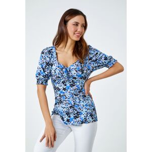 Roman Floral Print Tie Detail Jersey Top in Blue 20 female