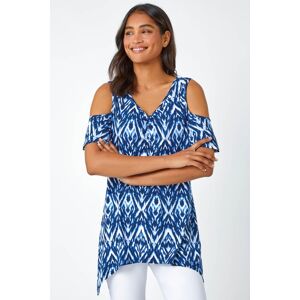 Roman Tie Dye Jersey Cold Shoulder Top in Blue 10 female