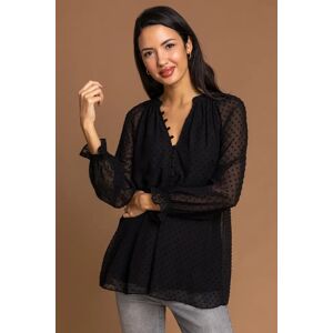 Roman Textured Spot Print Long Sleeve Blouse in Black 10 female