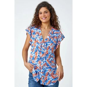 Roman Ditsy Spot Button Through Frill Blouse in Blue 10 female