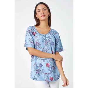 Roman Floral Print Button Detail Top in Light Denim 16 female