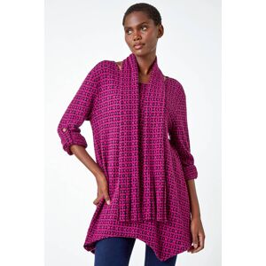 Roman Abstract Print Tunic Stretch Top & Scarf in Fuchsia M female