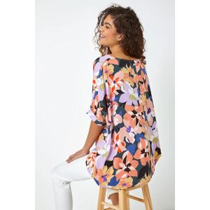 Roman Floral Print Button Back Top in Coral 10 female