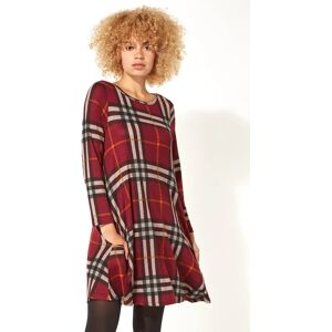 Roman Long Sleeve Check Swing Dress in RED 14 female