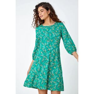 Roman Ditsy Floral Print Stretch Jersey Dress in Green - Size 14 14 female