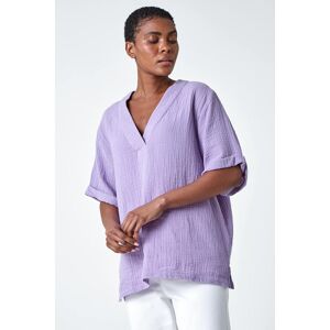 Roman Textured Cotton Relaxed T-Shirt in Lilac 20 female