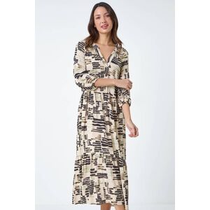Roman Abstract Print Tiered Shirt Dress in Stone - Size 18 18 female