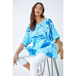 Roman Cotton Oversized Floral Tunic Top in Blue M female