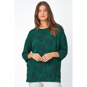 Roman Abstract Print Pocket Tunic Stretch Top in Green 14 female