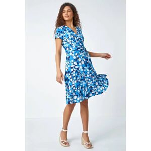 Roman Floral Stretch Wrap Skater Dress in Turquoise 16 female