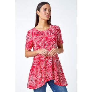 Roman Textured Fan Print Stretch Hanky Hem Top in Red 12 female