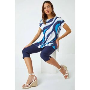 Roman Swirl Print Tunic Stretch Top in Blue 10 female