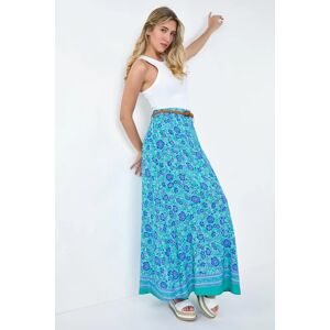 Roman Floral Print Belted Maxi Skirt in Green 12 female