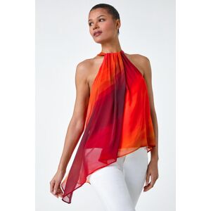 Roman Asymmetric Ombre Print Halterneck Top in Orange 18 female