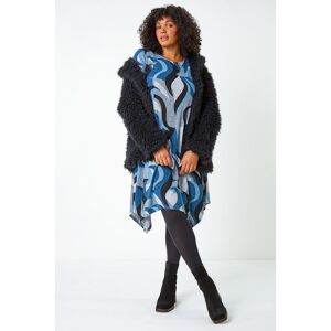 Roman Curve Curve Abstract Print Tunic Stretch Dress in Blue 18 female