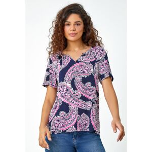 Roman Textured Paisley Print Stretch T-Shirt in Pink 16 female