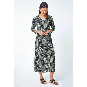 Roman Textured Floral Print Midi Stretch Dress in Khaki - Size 14 14 female