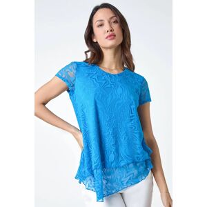 Roman Textured Swirl Print Overlay Top in Blue 14 female