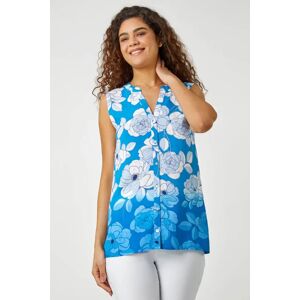 Roman Sleeveless Floral Print Blouse in Blue 18 female