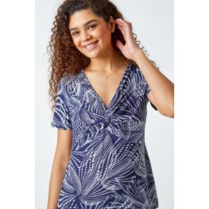 Roman Abstract Twist Front Stretch Top in Navy 10 female