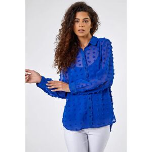 Roman Textured Spot Button Up Blouse in Royal Blue 10 female