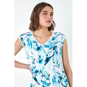 Roman Floral Print Chiffon Hem T-Shirt in Blue 16 female