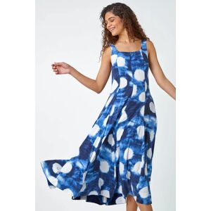 Roman Abstract Spot Print Panelled Midi Dress in Navy - Size 14 14 female