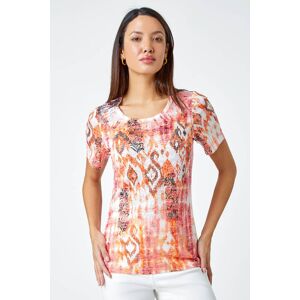 Roman Burnout Aztec Print Diamante Top in Orange 18 female