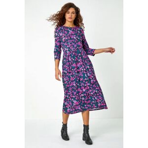 Roman Floral Print Midi Stretch Dress in Purple - Size 14 14 female