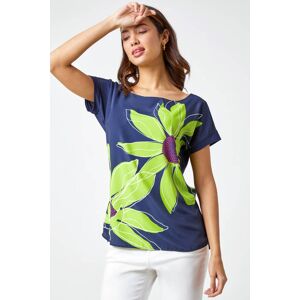 Roman Contrast Floral Print T Shirt in Lime 10 female