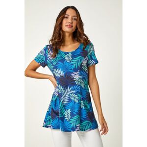 Roman Palm Print Pocket Tunic Stretch Top in Blue 20 female