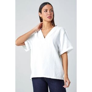 Roman Textured Cotton Relaxed T-Shirt in Ivory 16 female