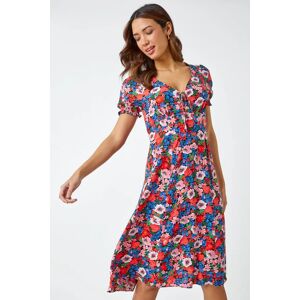 Roman Frill Sleeve Floral Tea Dress in Red - Size 20 20 female