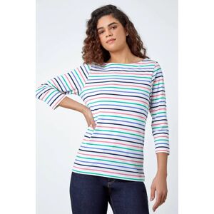 Roman Cotton Stripe Print Top in Ivory 20 female