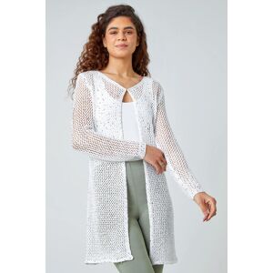 Roman Sequin Knit Longline Cardigan in White 18 female