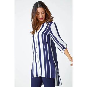 Roman Longline Stripe Print Shirt in Navy 10 female