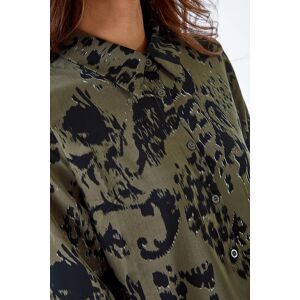 Roman Oversized Animal Print Shirt Dress in Khaki 18 female
