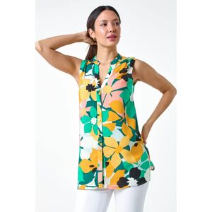 Roman Floral Print Sleeveless Button Blouse in Green 18 female