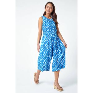 Roman Petite Petite Polka Dot Cropped Jumpsuit in Light Blue 16 female