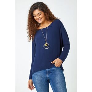 Roman Necklace Detail Stretch Knit Top in Navy L female